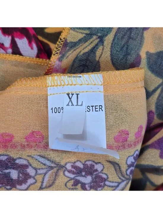 Floral XL Womens Scarf Yellow Lightweight Boho Fabric Wrap - Picture 2 of 4
